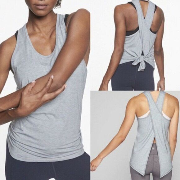 ATHLETA Essence Open Back Tank Gray - Picture 1 of 8